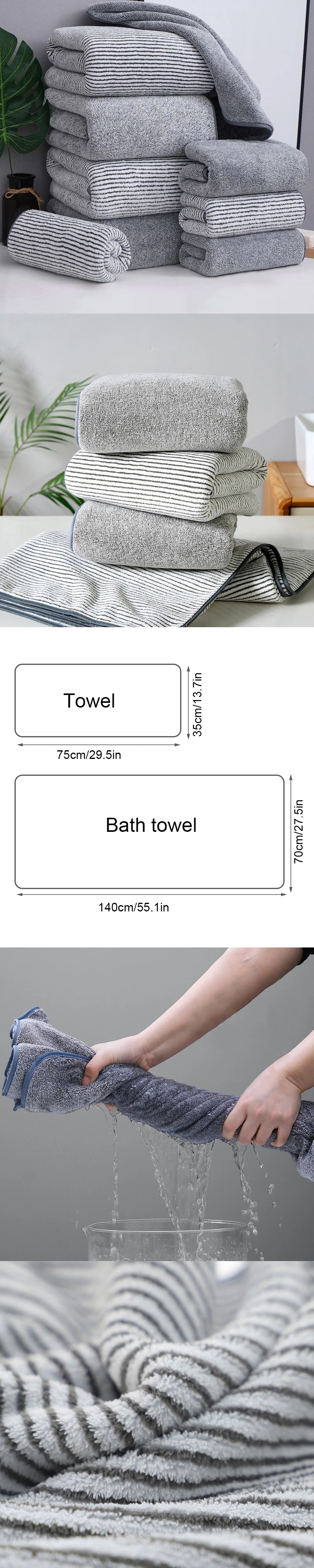 Thickening High quality bamboo charcoal coral velvet fiber bath towel Super Absorbent And Quick Drying Bath Towel Bathroom Use