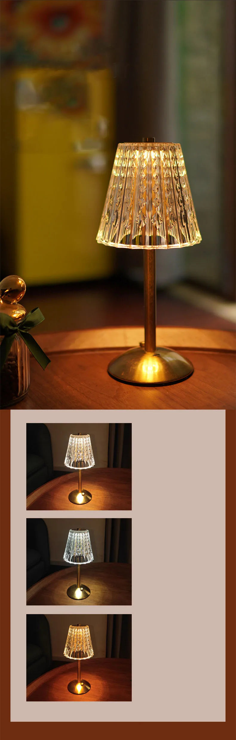 Luxury Crystal Touch Bedside Lamp – Rechargeable & Elegant Night Light