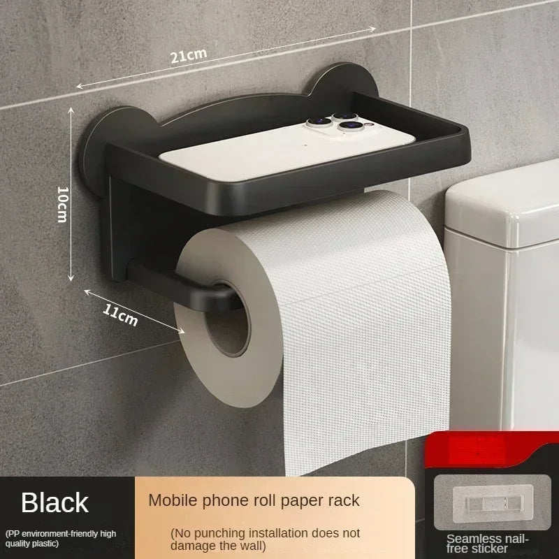 Wall-Mounted Toilet Paper Holder with Storage Shelf – Bathroom & Kitchen Organizer