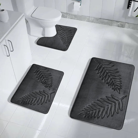 "3-Piece Non-Slip Bathroom Mat Set – Soft, Absorbent, and Stylish Leaf Design"