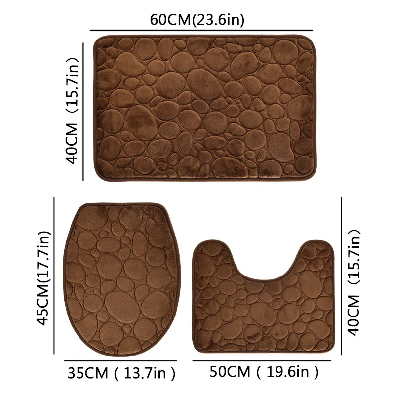 3-Piece Water-Absorbing Non-Slip Bathroom Mat Set – Soft, Stylish, Stone Pattern Design