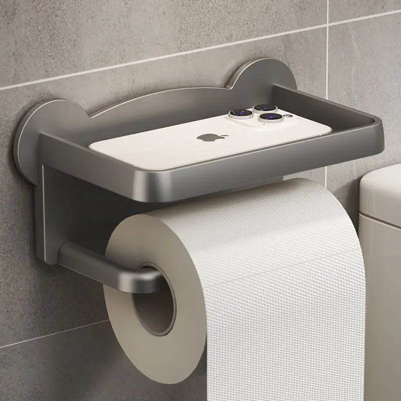 Wall-Mounted Toilet Paper Holder with Storage Shelf – Bathroom & Kitchen Organizer