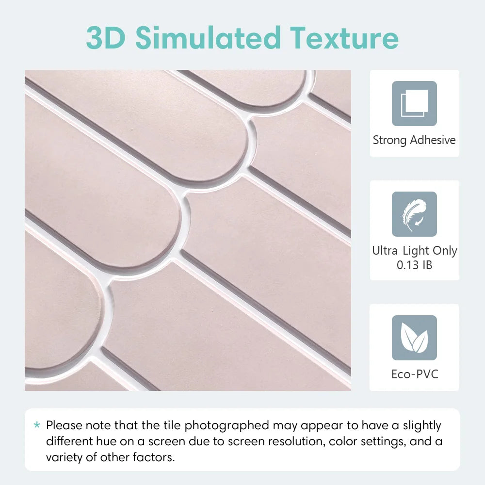 3D Tile Stickers, Self-adhesive Pink Tile Backsplashes for Kitchen, Bathroom Walls, Water and Mold Resistant, Matt, 30x30cm