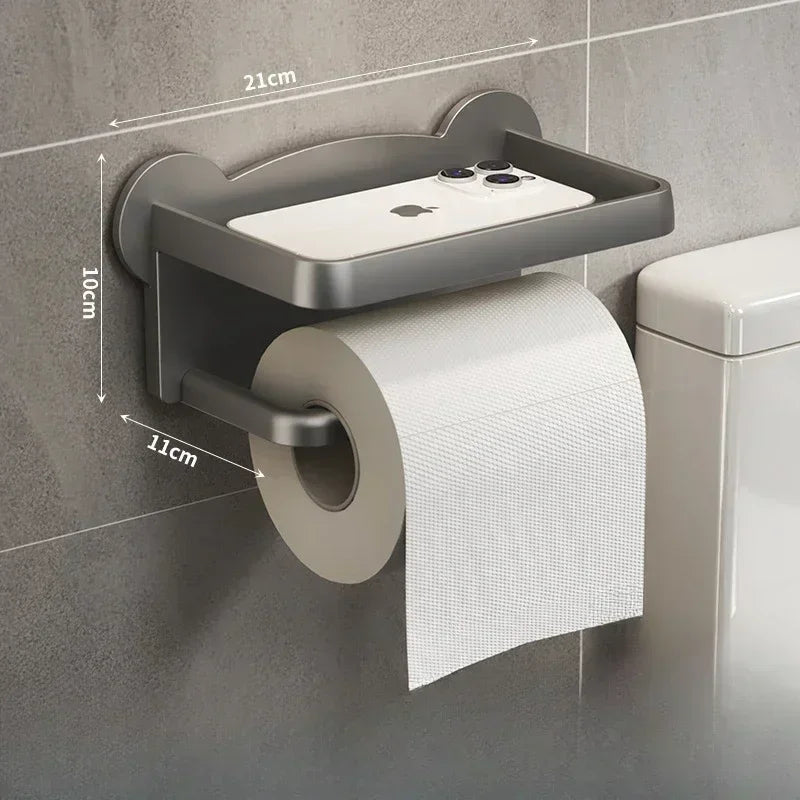 Wall-Mounted Toilet Paper Holder with Storage Shelf – Bathroom & Kitchen Organizer