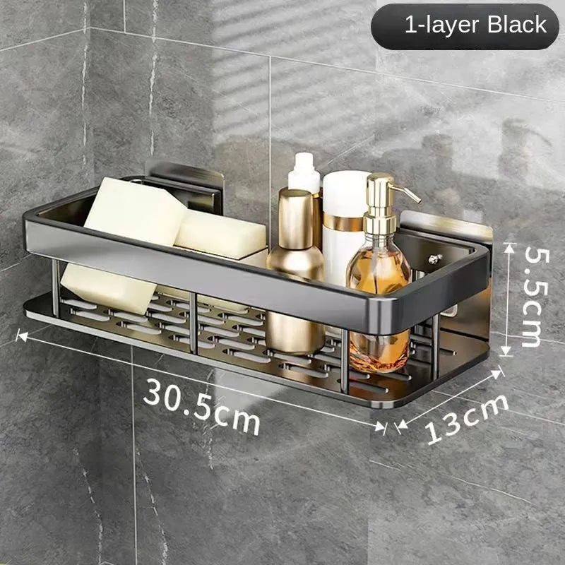 Luxury No-Drill Bathroom Shelves – Rustproof Aluminum Shower Organizer