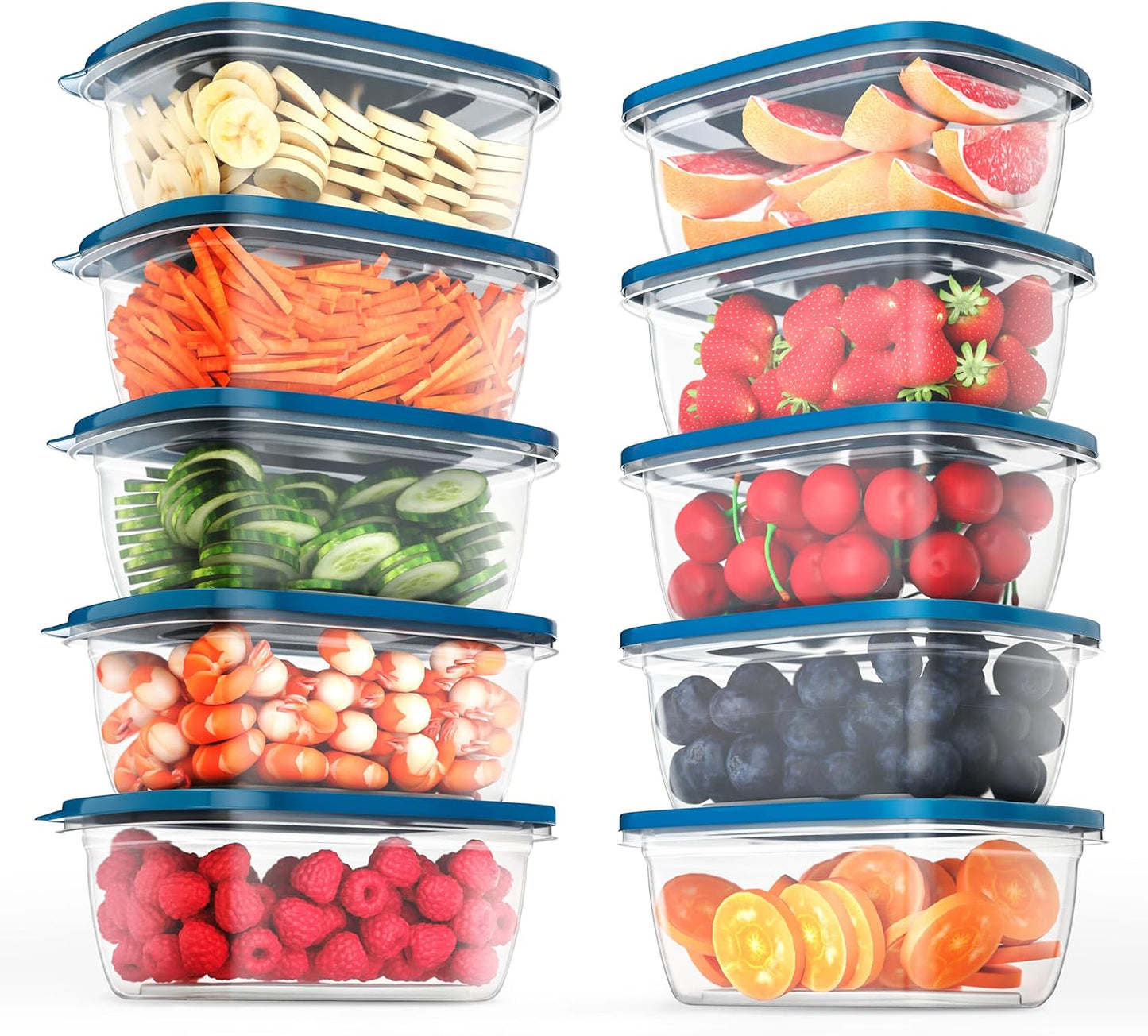 10PCS Rectangle Plastic Portion Box Sets with Lids.Food Storage Box,Container Sets,Food Storage,Food Containers,Plastic Container,Use for School,Work and Travel,500Ml per Box, Blue