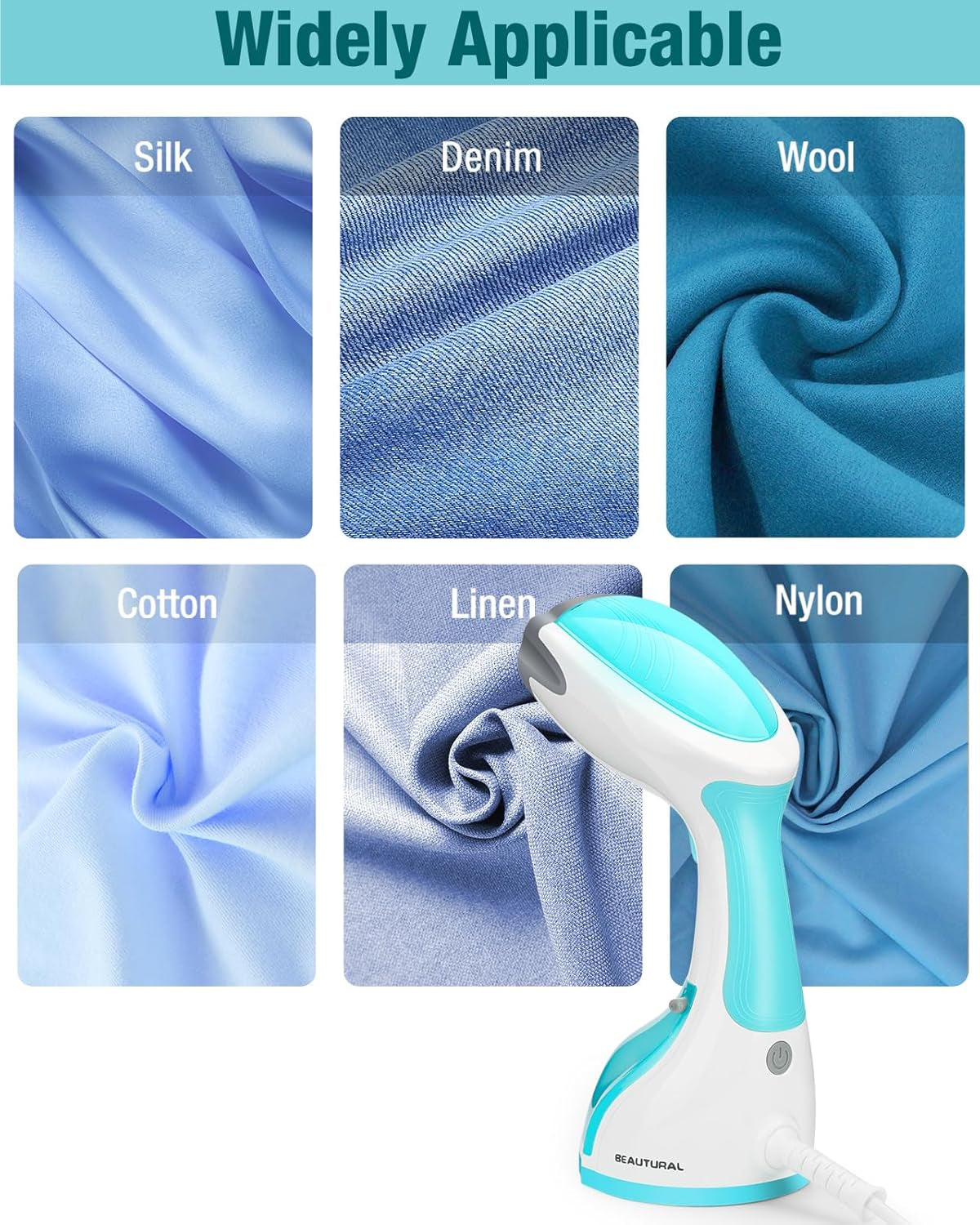 Clothes Steamer, Portable Handheld Steamer, Garment Fabric Wrinkles Remover, 30-Second Fast Heat-Up, Auto-Off, Large Detachable Water Tank