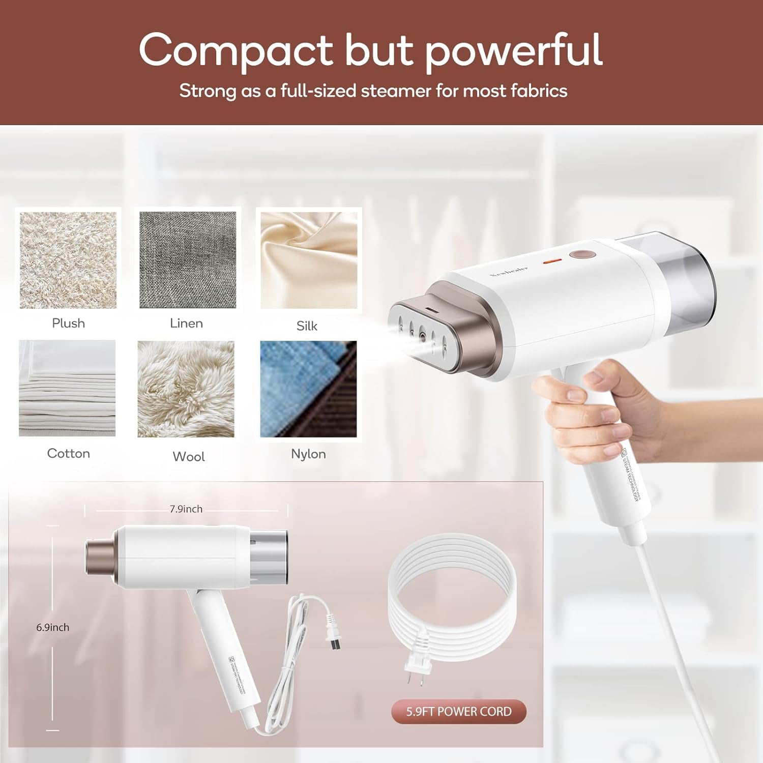 Clothes Steamer, Portable Handheld Steamer for Clothes, 20S Fast Heat Up, 1200W 180Ml Detachable Water Tank, Horizontal & Vertical Steaming for Home & Travel