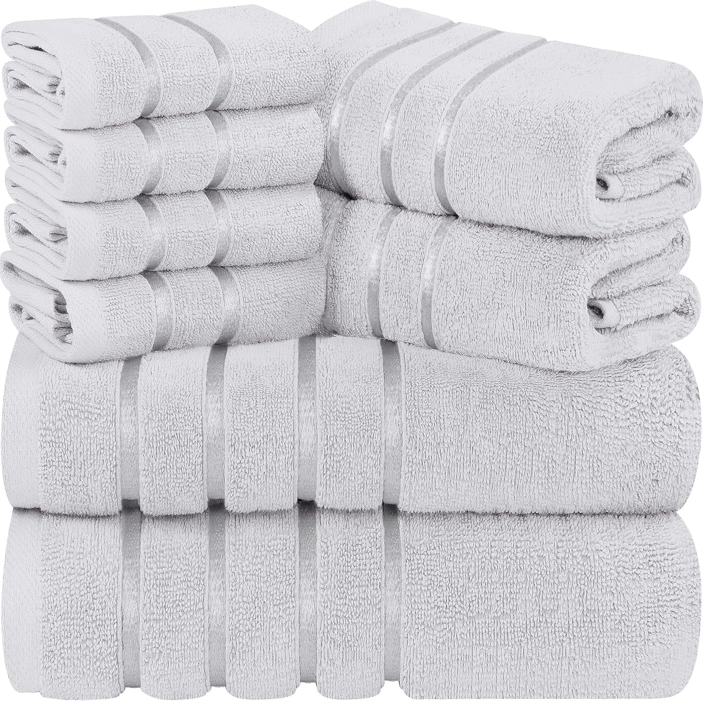 8-Piece Luxury Towel Set, 2 Bath Towels, 2 Hand Towels, and 4 Wash Cloths,97% Ring Spun Cotton Highly Absorbent Viscose Stripe Towels Ideal for Everyday Use (Cool Grey)