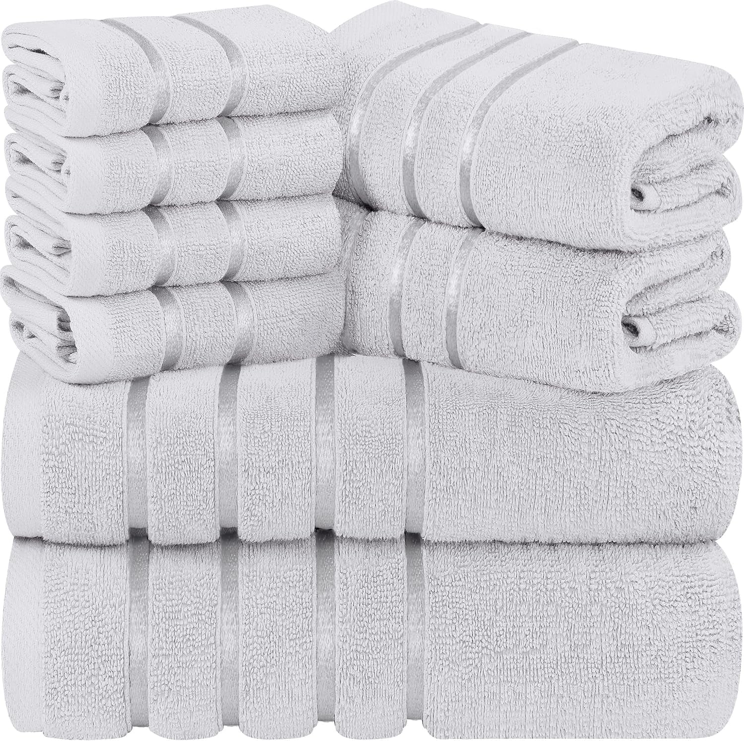 8-Piece Luxury Towel Set, 2 Bath Towels, 2 Hand Towels, and 4 Wash Cloths,97% Ring Spun Cotton Highly Absorbent Viscose Stripe Towels Ideal for Everyday Use (Cool Grey)