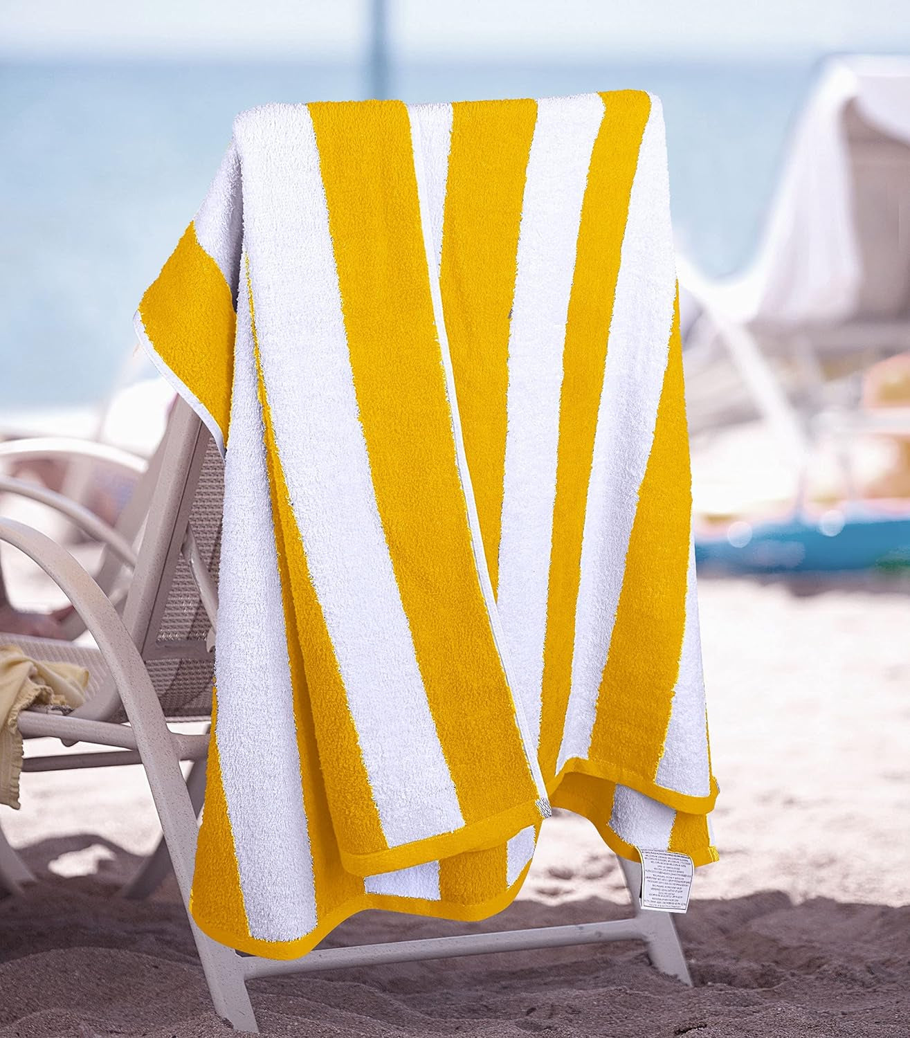 Cabana Stripe Beach Towels (76 X 152 Cm) - 100% Ring Spun Cotton Large Pool Towels, Soft and Quick Dry Swim Towels (Pack of 4) (Blue, Green, Orange & Yellow)