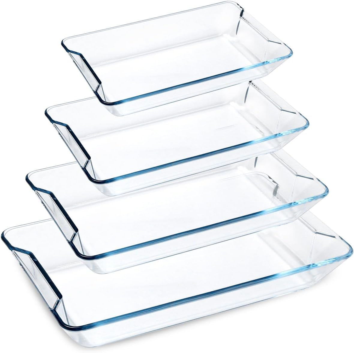 Set of 4 Glass Baking Dish with Lids, Lasagne Dish Set, Lasagna Dishes for Oven, Rectangular Glass Baking Dishes (1.0+1.7+2.8+4.2L)