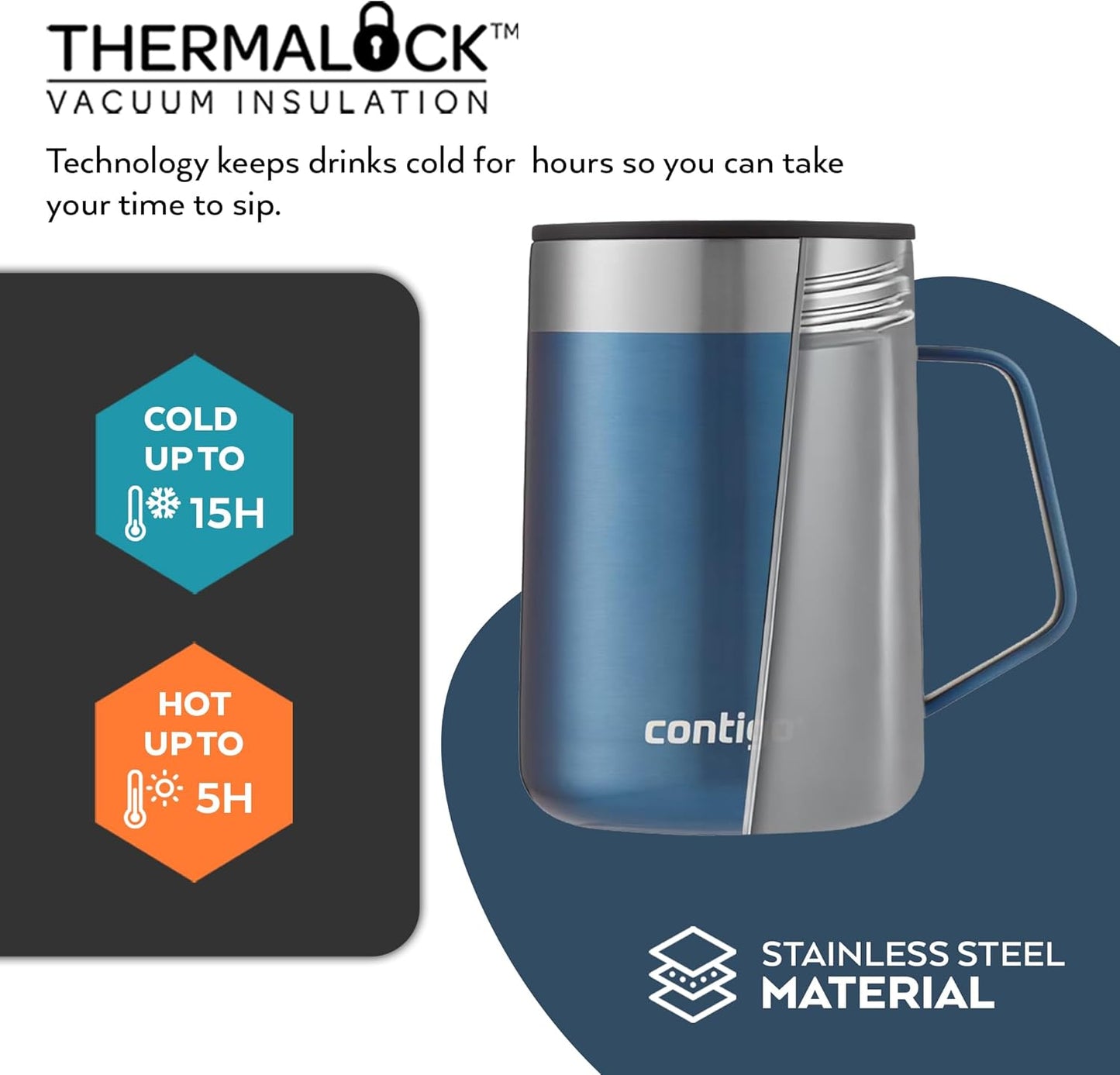 Streeterville Desk Mug Insulated Coffee Thermal Mug with Stainless Steel Handle