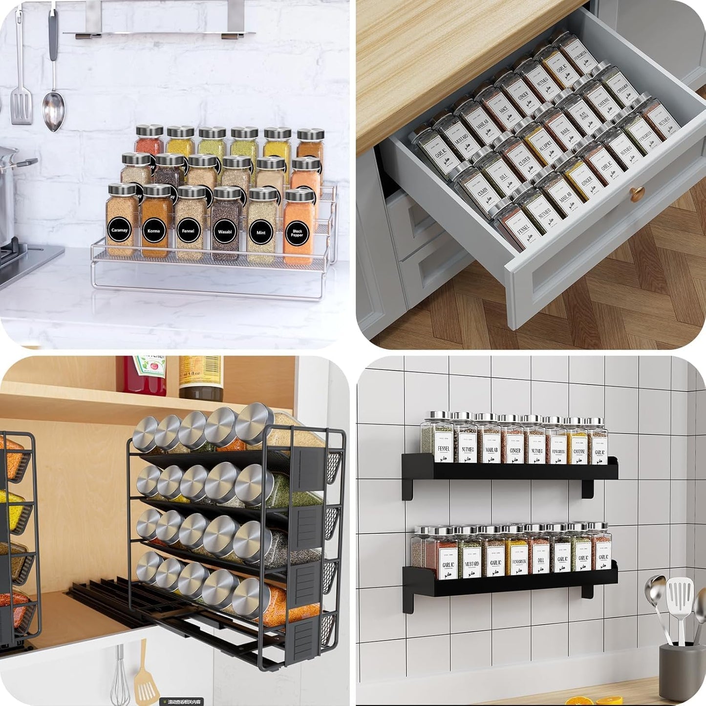 36 Pack Spice Jars with Square Stainless Steel Lids, 120Ml Kitchen Spice Containers with Label , Pen, Hose Brush, 2 Silicone Funnels, for Home Kitchen Spice, Seasonings, Condiments, Herbs Storage