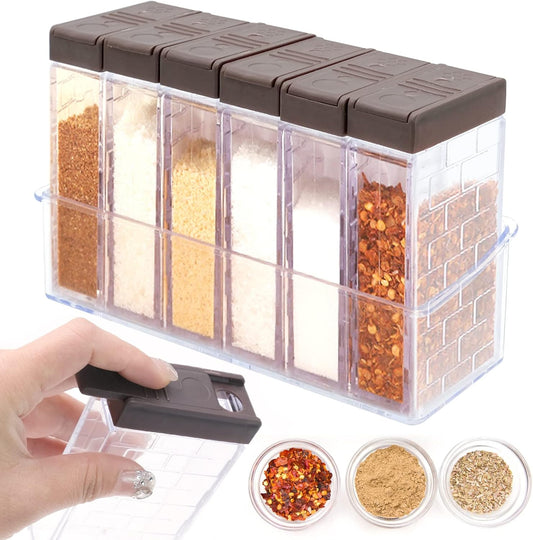 Set of 6 Spice Jars, Transparent Spice Storage Containers, Spice Shaker Box, Camping Spice Shaker Jars, Condiment Storage Container for Sugar Salt Pepper and Other Spices
