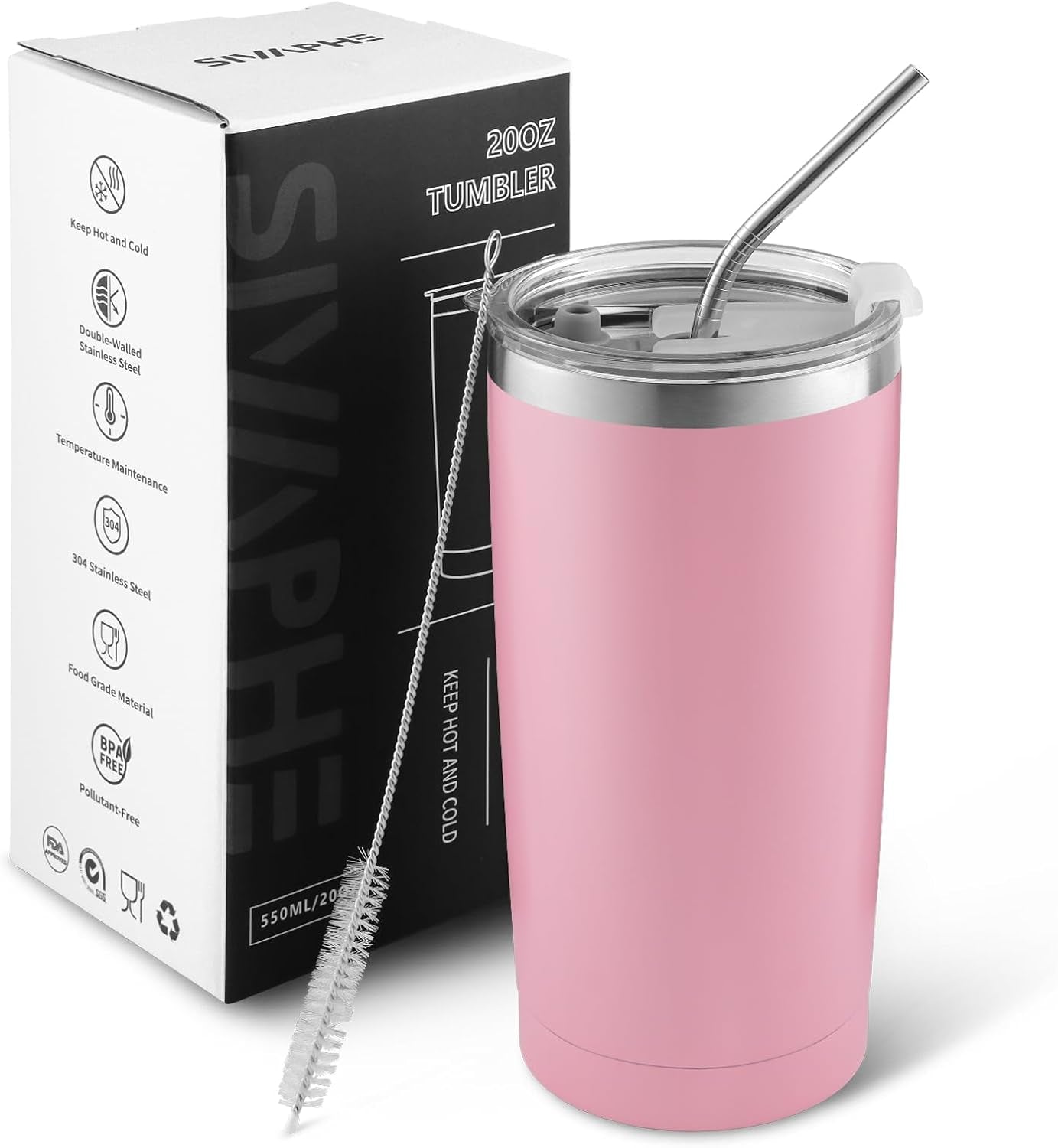 Stainless Steel Travel Tumbler with Straw and Lids, Insulated Coffee Cup Double Wall Vacuum for Men Women, 550ML/20OZ, Blue