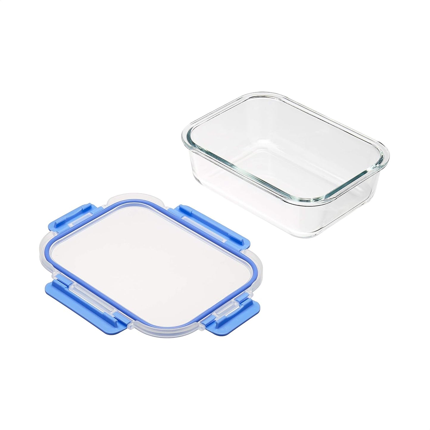 Glass Locking Lid Food Storage, 14 Count Set, 7 Containers and 7 Bpa-Free Lids, Clear with Blue Silicone Ring