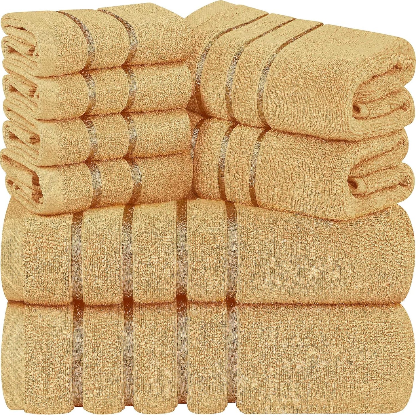 8-Piece Luxury Towel Set, 2 Bath Towels, 2 Hand Towels, and 4 Wash Cloths,97% Ring Spun Cotton Highly Absorbent Viscose Stripe Towels Ideal for Everyday Use (Cool Grey)