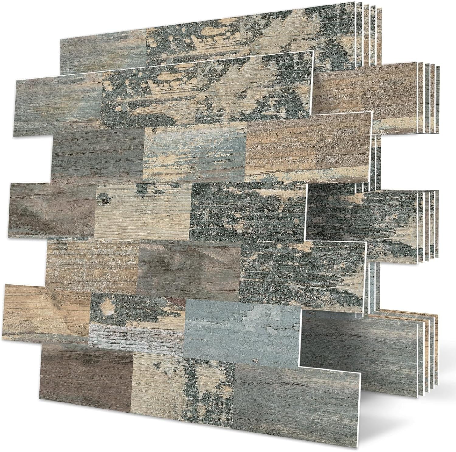 Peel and Stick on Self Adhesive Wall Tiles for Kitchen Splashback Sticky Vintage Wood Look Green 10-Sheet (13.5" X 11.4")