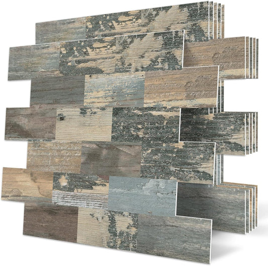 Peel and Stick on Self Adhesive Wall Tiles for Kitchen Splashback Sticky Vintage Wood Look Green 10-Sheet (13.5" X 11.4")
