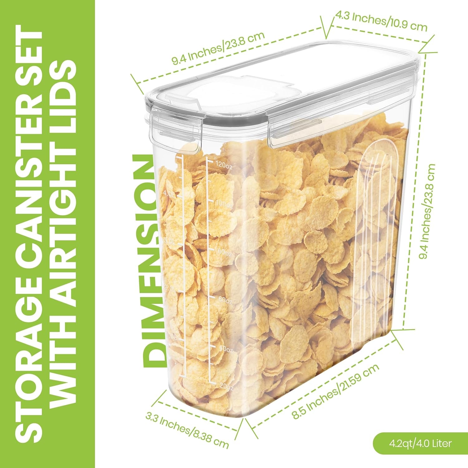 Cereal Storage Container (Set of 3) – BPA Free Plastic – Airtight Kitchen Storage Containers -Dry Food Storage – Cereal Dispenser for Kitchen & Pantry