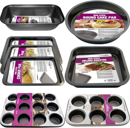 Set of 8 Non Stick Baking Tray Pan Set - Muffin Oven Roasting Bakeware Roast New | Muffin Tray, Oven Tray, Cake Pan, Loaf Pan | Non Stick Coating for Easy Cooking and Clean Up
