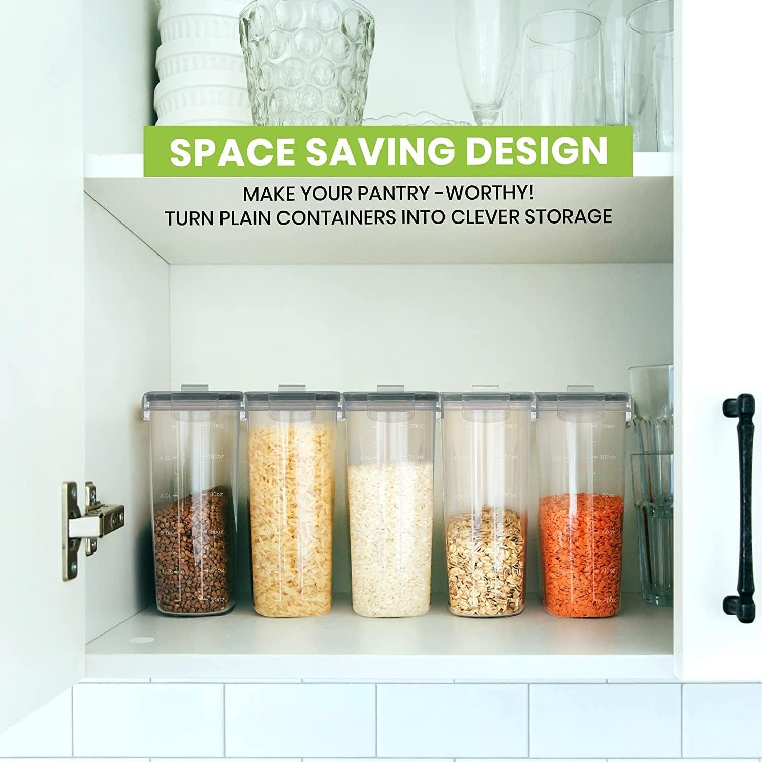 Cereal Storage Container (Set of 3) – BPA Free Plastic – Airtight Kitchen Storage Containers -Dry Food Storage – Cereal Dispenser for Kitchen & Pantry