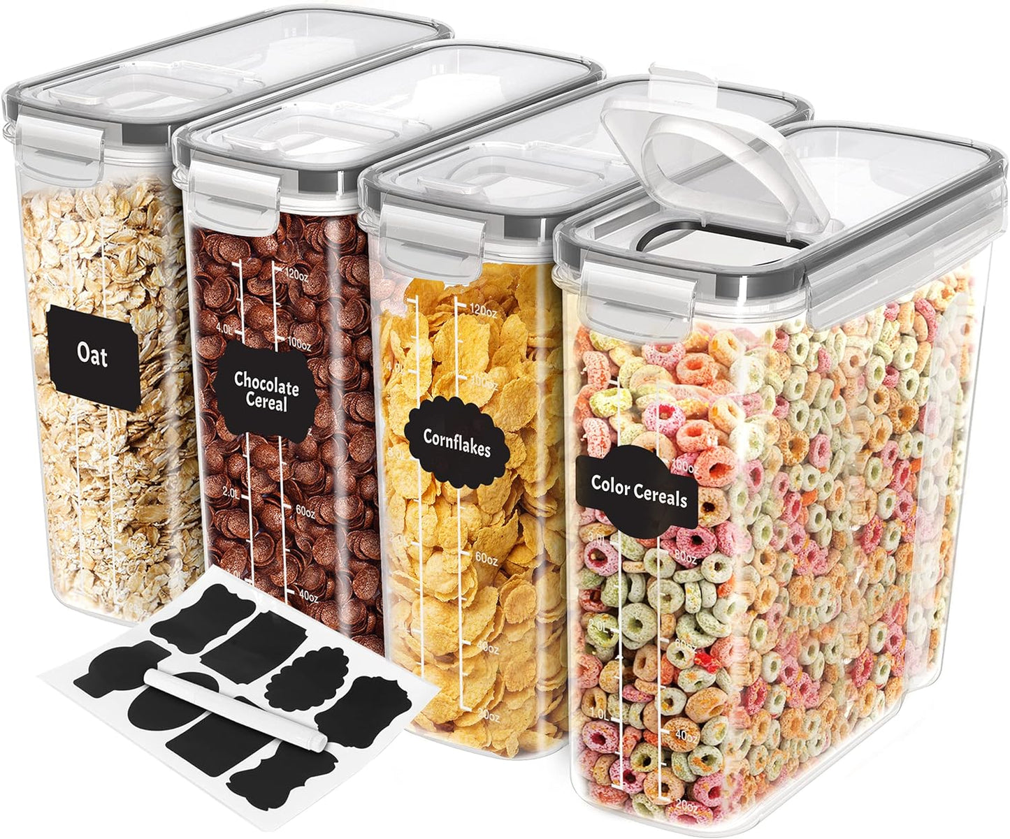 Cereal Storage Container (Set of 3) – BPA Free Plastic – Airtight Kitchen Storage Containers -Dry Food Storage – Cereal Dispenser for Kitchen & Pantry