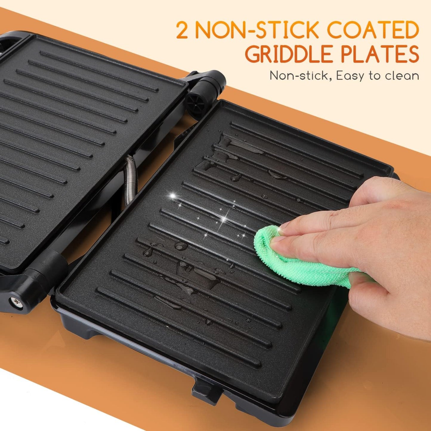 Sandwich Toaster Panini Press, Deep Fill Toastie Maker, Electric Health Grill with Non-Stick Plates, 180° Flat Open, Stainless Steel, Easy to Clean, 800W - York