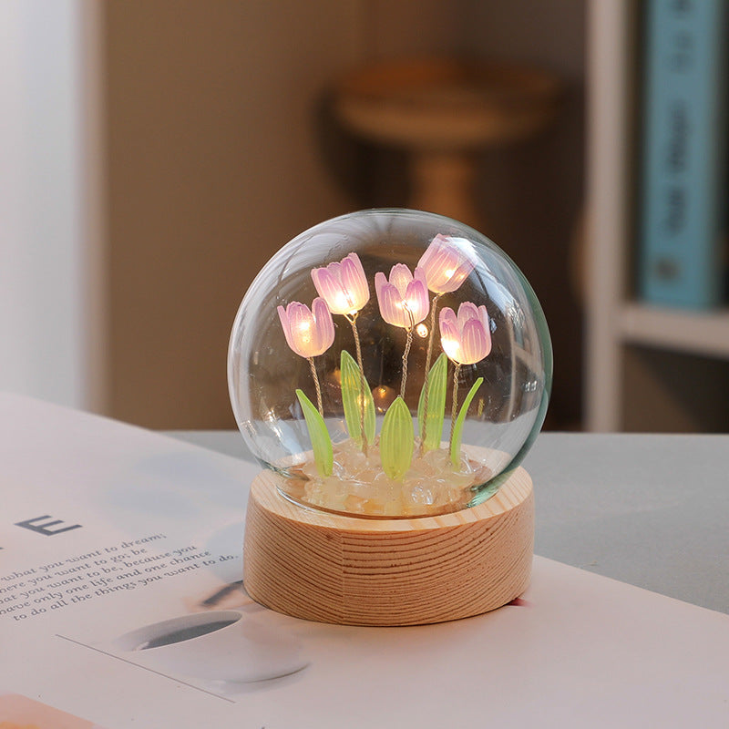 DIY Artificial Tulip Night Light – LED Bedside Lamp & Birthday Decor