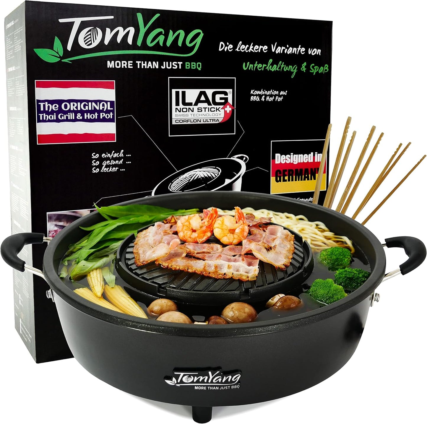 Hot Pot – the Original Thai Grill & Hot Pot, Electric Thai BBQ Multi Cooker, Swiss Coating, German Design, More than 100 Recipe Videos. Korean Food, Hotpot Chinese Pot, Hot Plate, Ramen Bowl