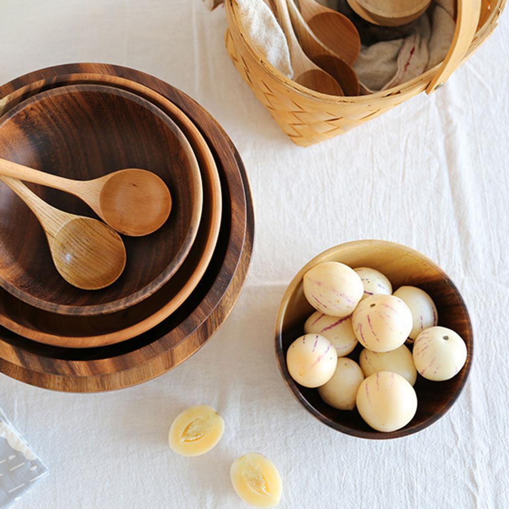 Natural Wooden Salad & Fruit Bowl, Durable Kitchen Serving Dish for Home & Restaurant
