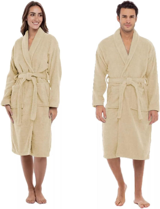 Dressing Gown 100% Cotton 500 Gsm Shawl Bath Robes for Men,Soft Dressing Gown for Women Uk,Towelling Robe for Men
