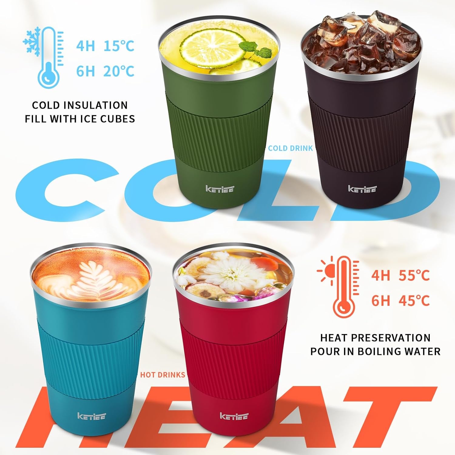 Travel Mugs, 380Ml Insulated Coffee Cup with Leakproof Lid,Reusable Coffee Cups Travel Cup,Coffee Travel Mug,Double Walled Coffee Mug,Stainless Steel Thermaol Mug for Hot Cold Drinks,Blue