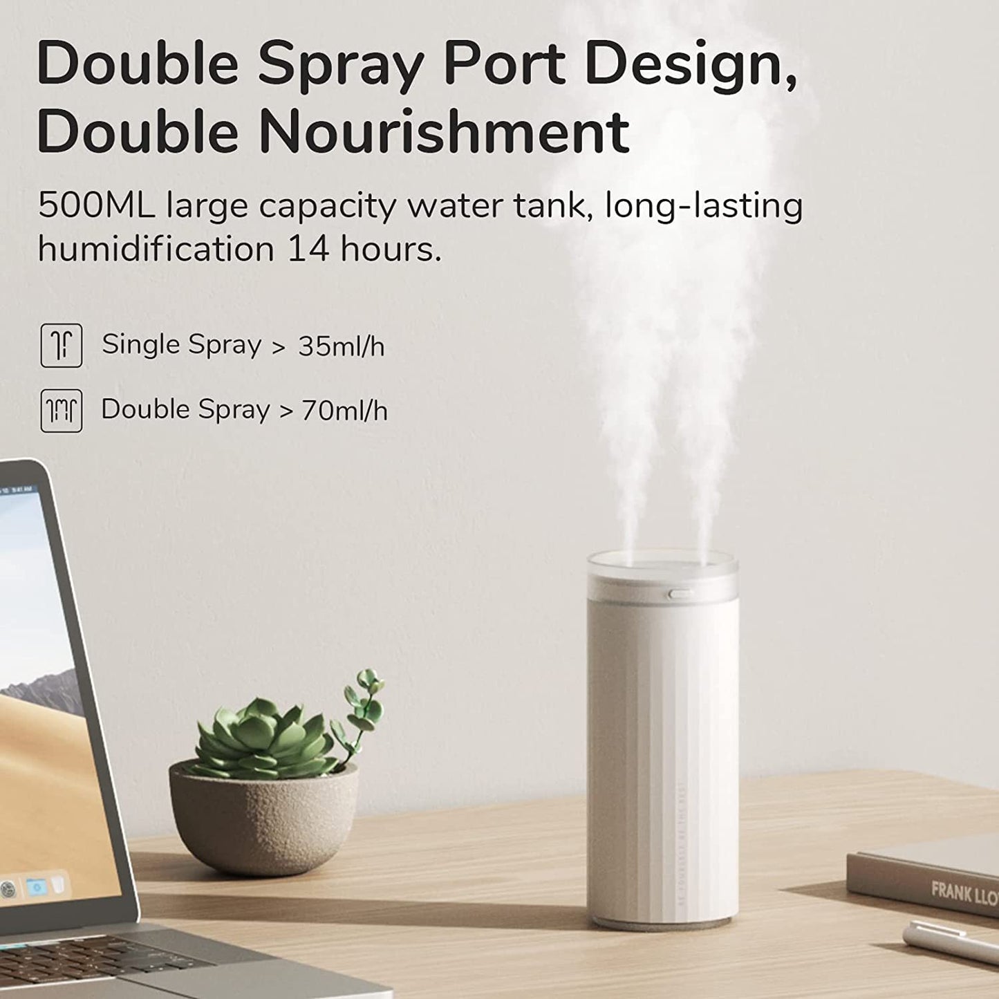 Compact Desk Humidifier – 500ml, Night Light & Whisper-Quiet Mist