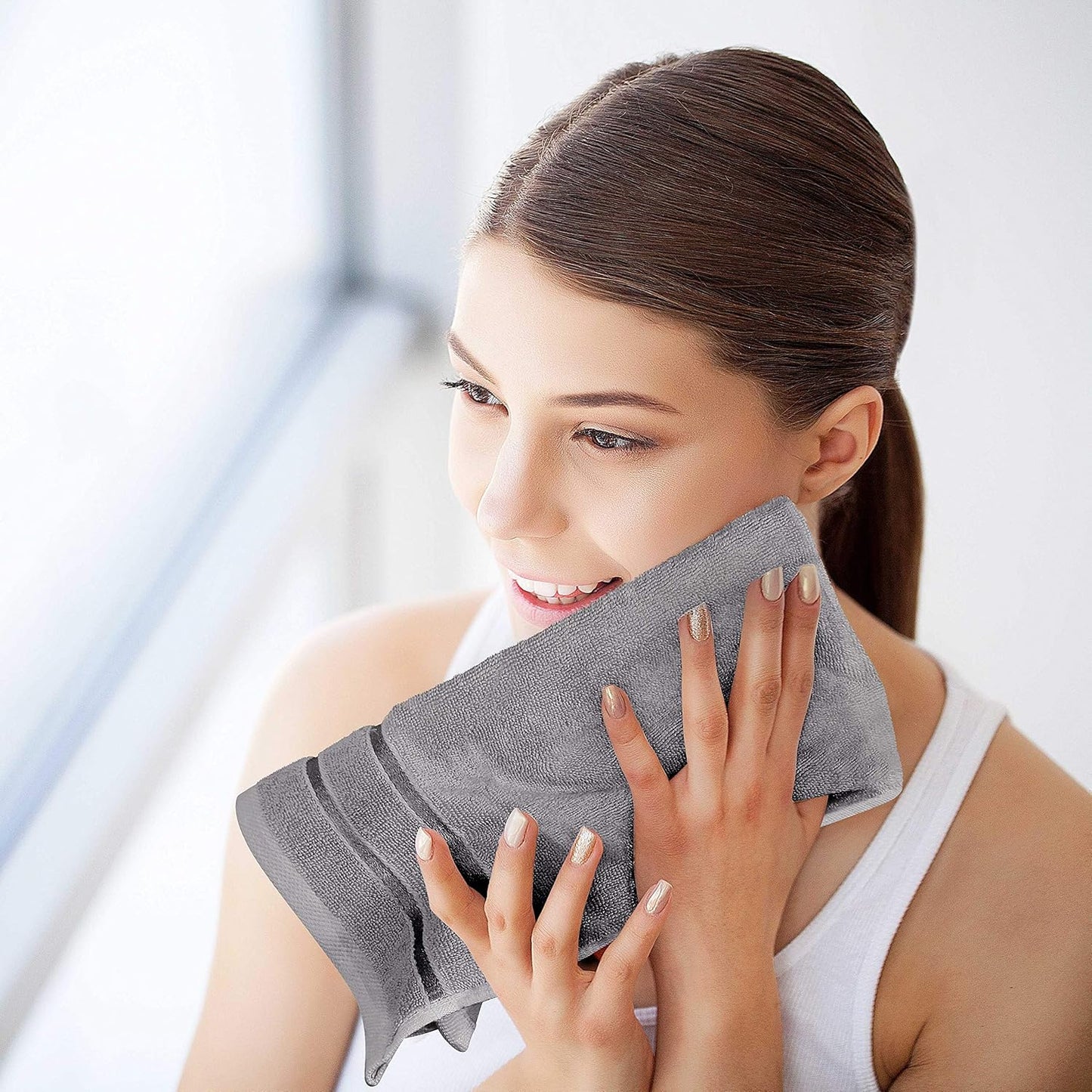8-Piece Luxury Towel Set, 2 Bath Towels, 2 Hand Towels, and 4 Wash Cloths,97% Ring Spun Cotton Highly Absorbent Viscose Stripe Towels Ideal for Everyday Use (Cool Grey)