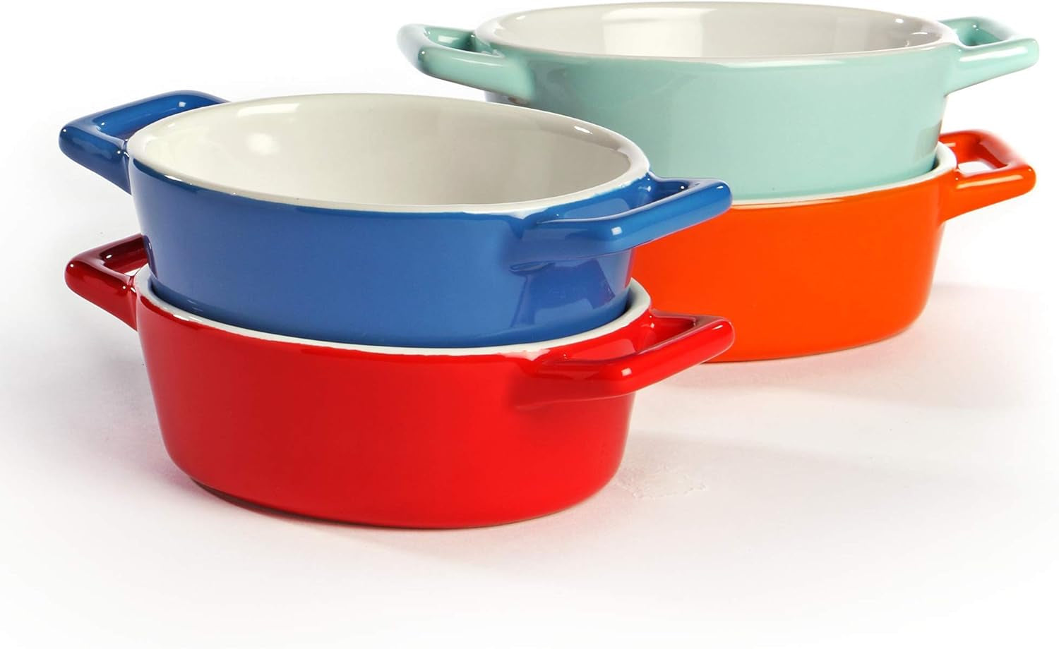 Mini Ceramic Oven Dishes - Set of 4 | Oval Baking Dish | Oven to Table Baking Dishes | Red, Blue, Green & Orange Colours | Lasagne, Pie and Casserole Pot | M&W