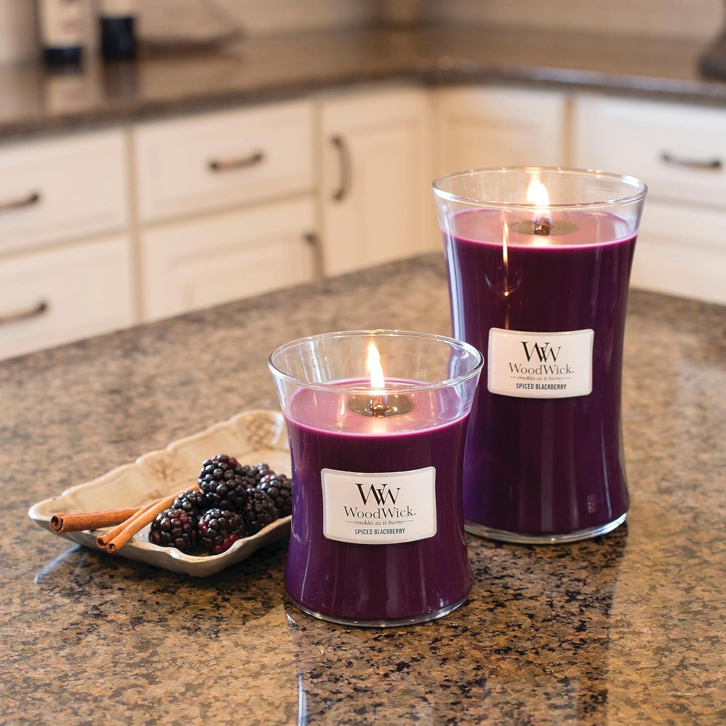 Medium Hourglass Scented Candle , Spiced Blackberry , with Crackling Wick , up to 60 Hours Burn Time