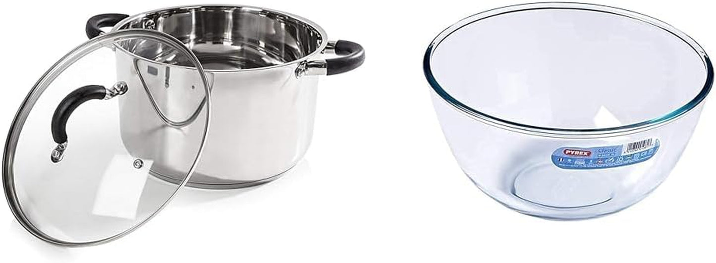 T80836 Essentials Induction Steamer Pans 3 Tier with Glass Lid, Silicone Handles, Stainless Steel, Steamer Cooking, Polished Mirror Finish, 18 Cm , Silver
