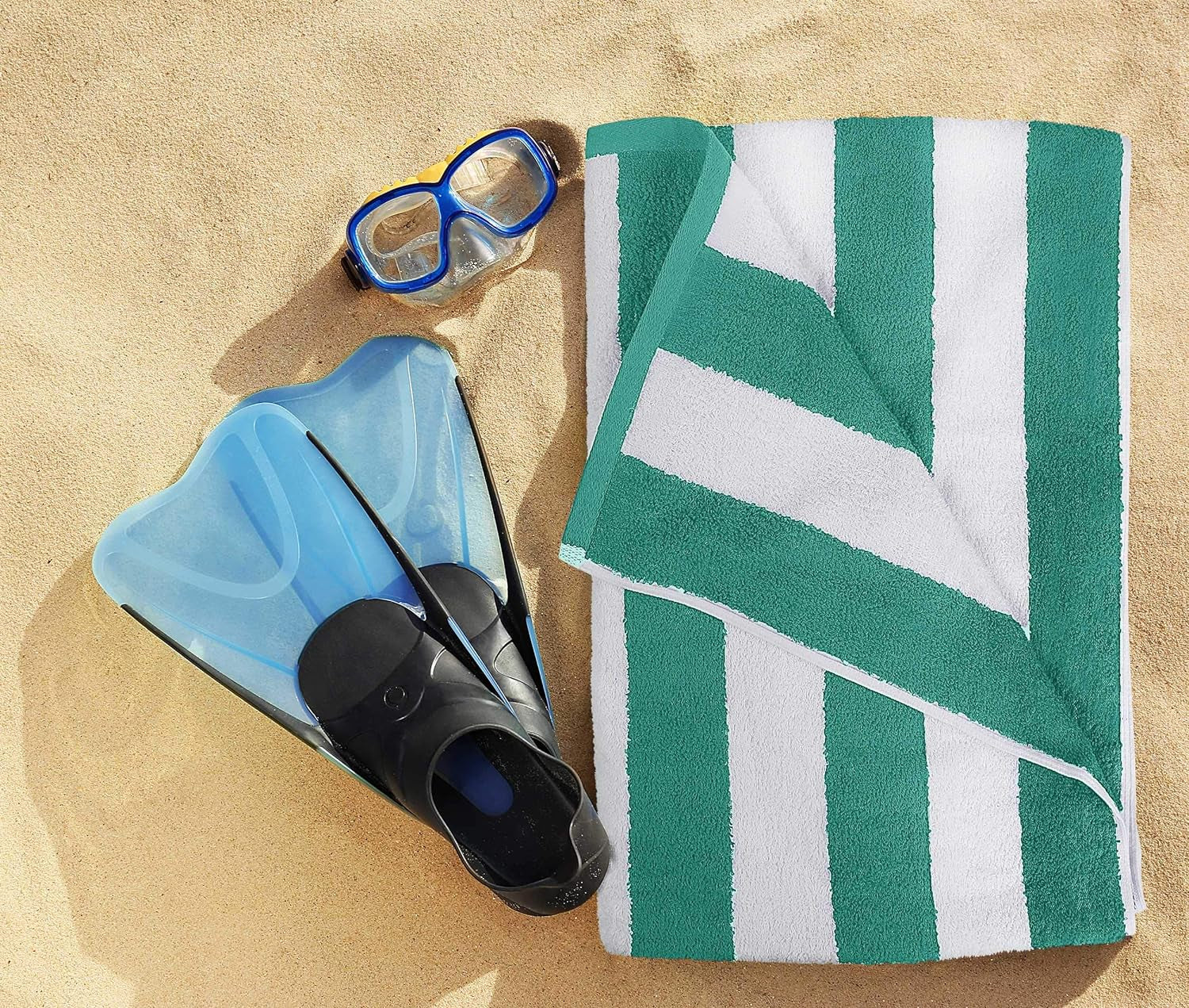 Cabana Stripe Beach Towels (76 X 152 Cm) - 100% Ring Spun Cotton Large Pool Towels, Soft and Quick Dry Swim Towels (Pack of 4) (Blue, Green, Orange & Yellow)