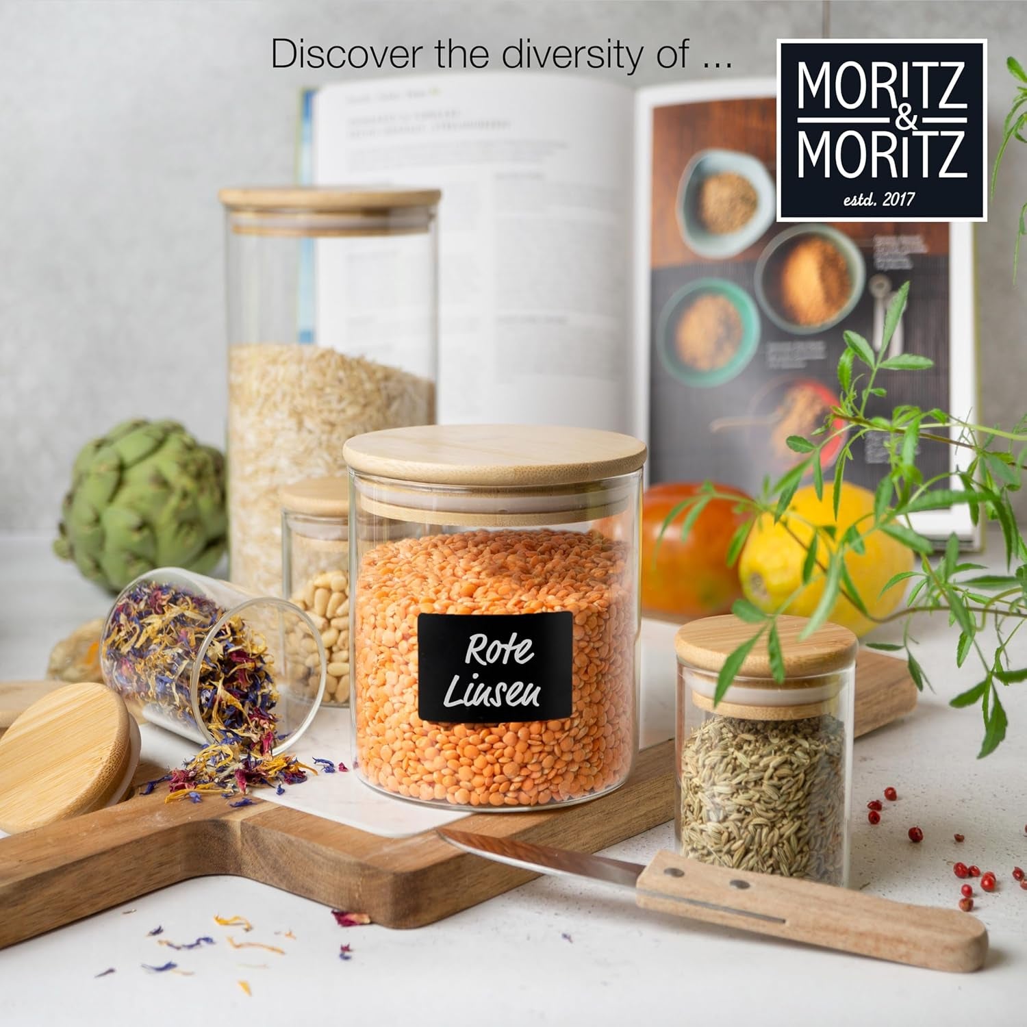12X Spice Jars with Lids and Labels - 4.4Oz/125 Ml - Glass Spice Jars with Bamboo Lids with 12 X Labels and 1 X Chalk Pencil - Spices Jars - Seasoning Jars