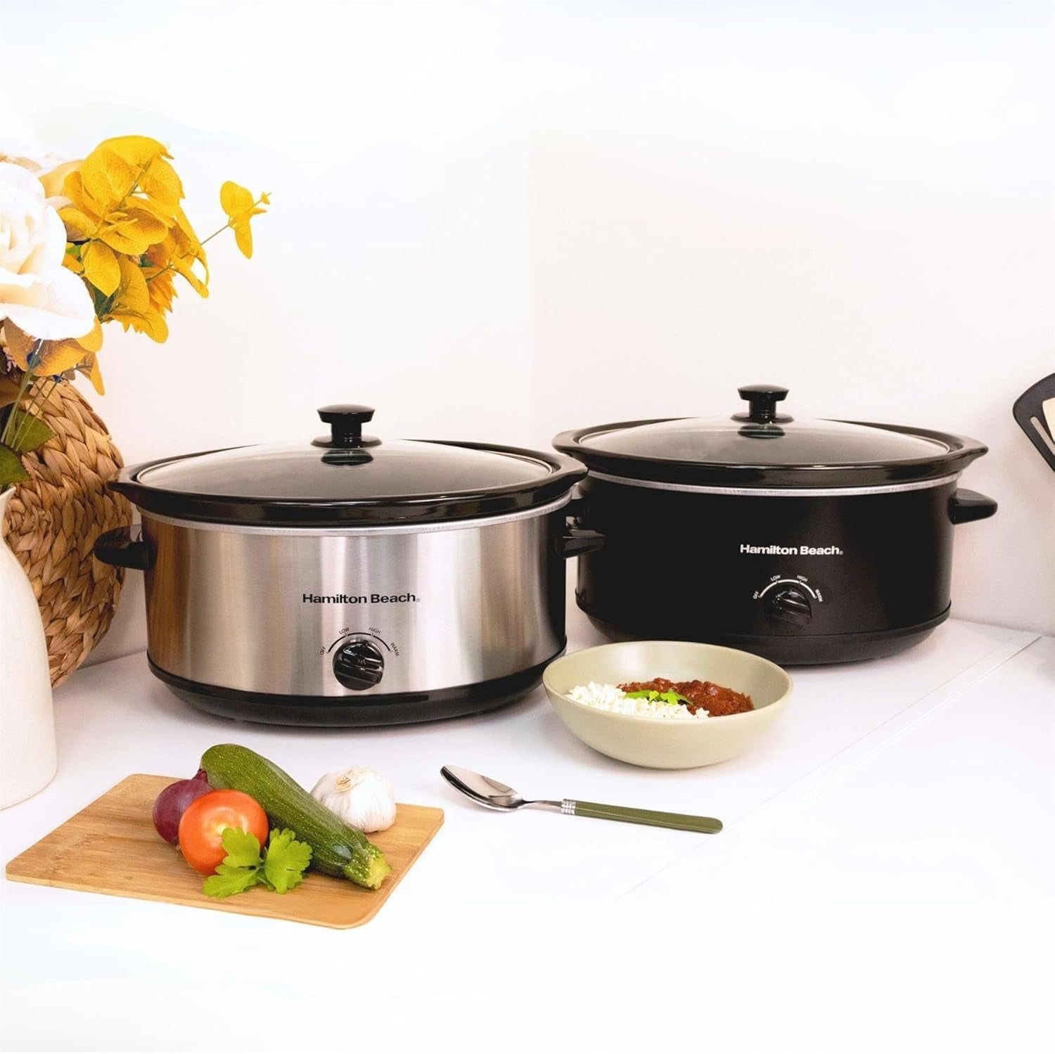 6.5L Slow Cooker, Removable Easy-Clean Ceramic Bowl, 3 Settings, Serves 6-8 People, Energy-Efficient - HBSC070B, Black