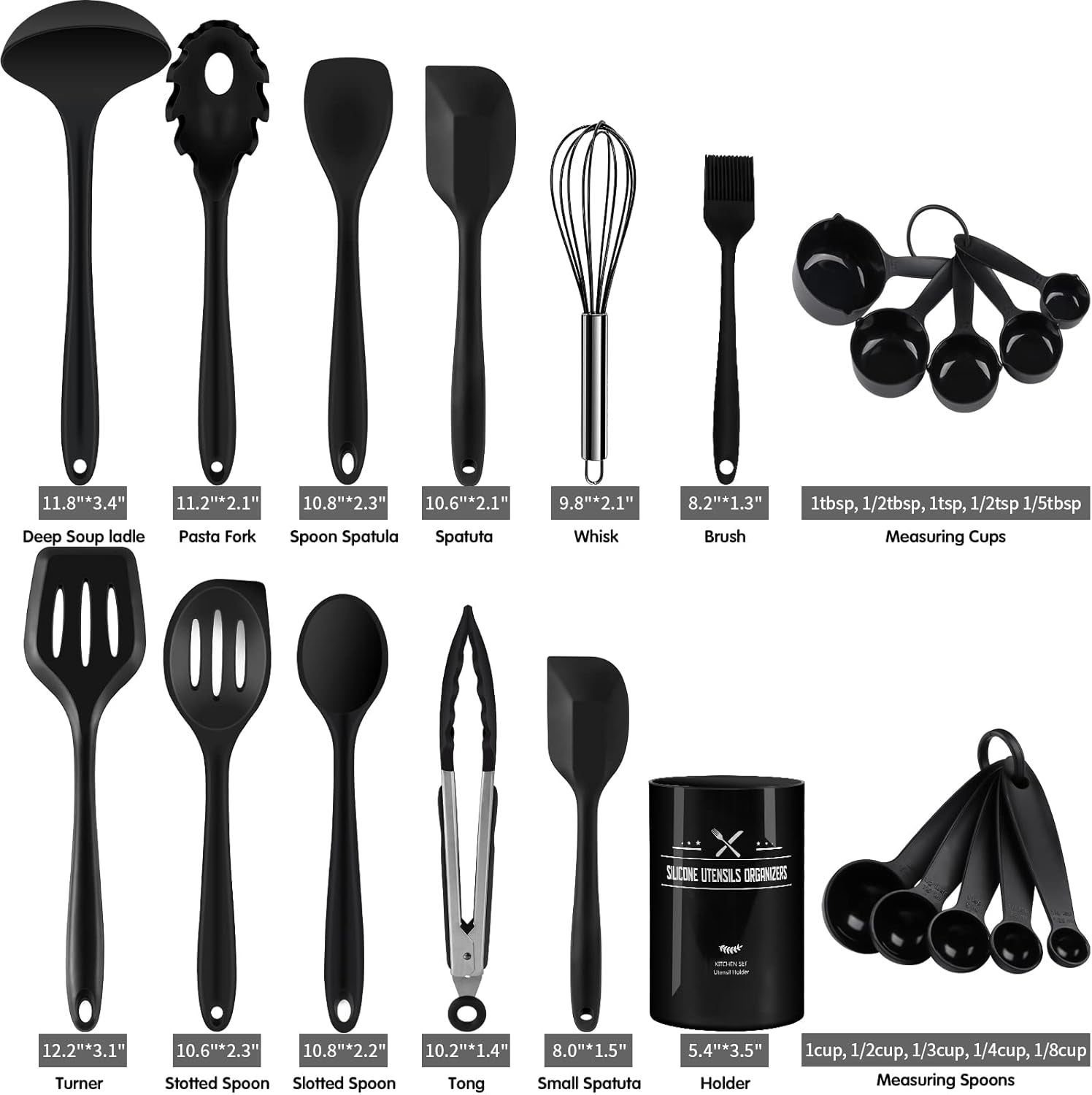 Kitchen Utensils Set, Silicone Kitchen Utensils, 22 Pcs Non-Stick Silicone Cooking Kitchen Utensils Spatula Set with Holder, Cooking Spatula Turner Heat Resistant Tools,Dishwasher Safe