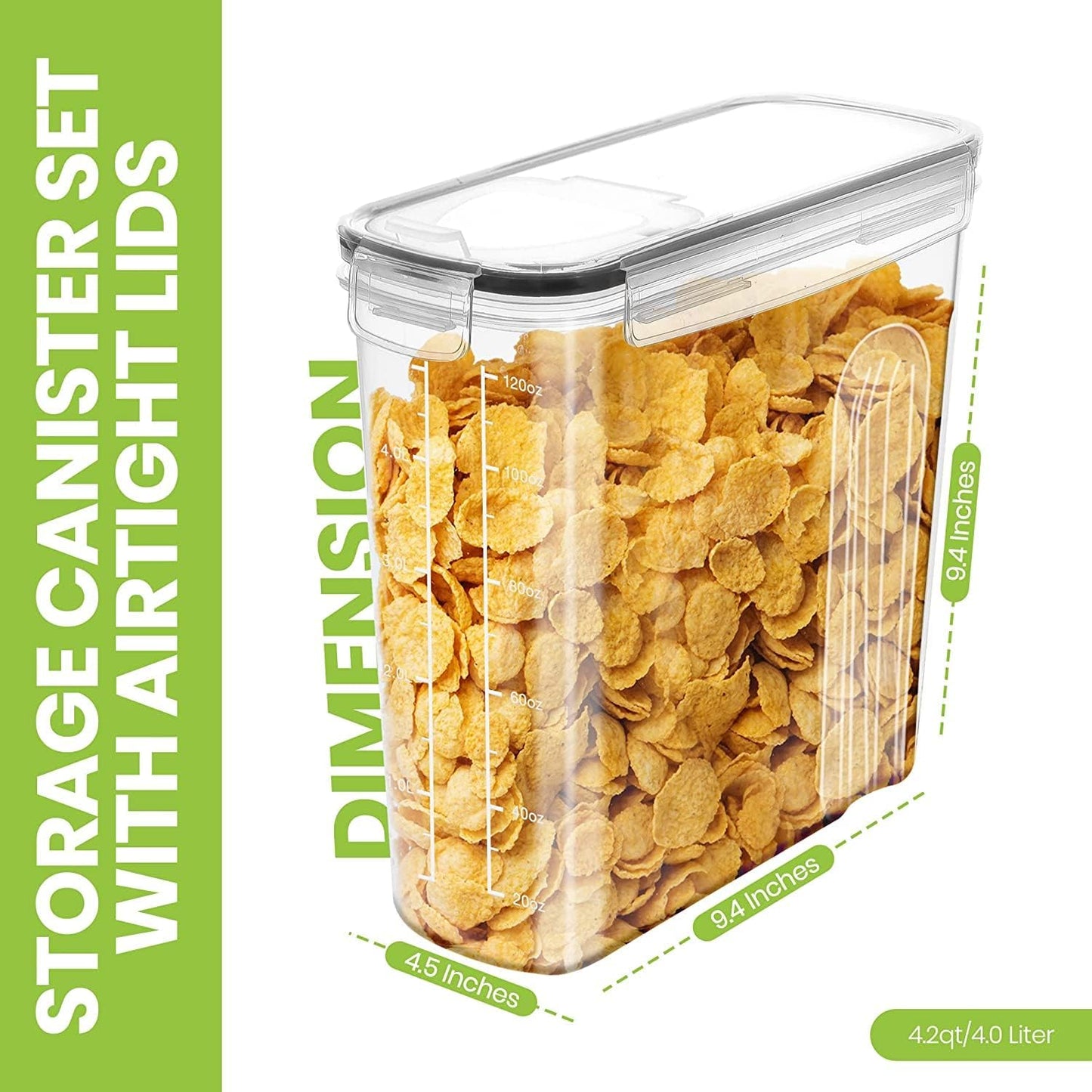 Cereal Storage Container (Set of 3) – BPA Free Plastic – Airtight Kitchen Storage Containers -Dry Food Storage – Cereal Dispenser for Kitchen & Pantry