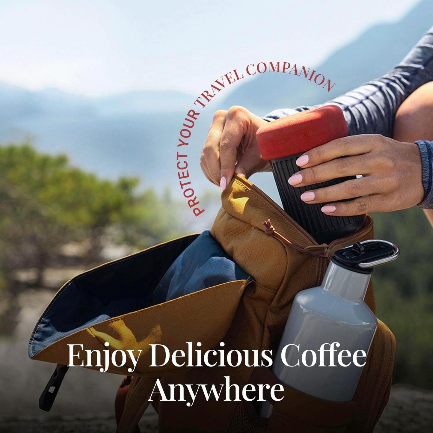 Go Portable Travel Coffee Press Kit, 1-3 Cups in a Minute, Coffee, Espresso, & Cold Brew Maker, Manual Coffee Making Machine for Travel, Includes Mug & Lid, Grey
