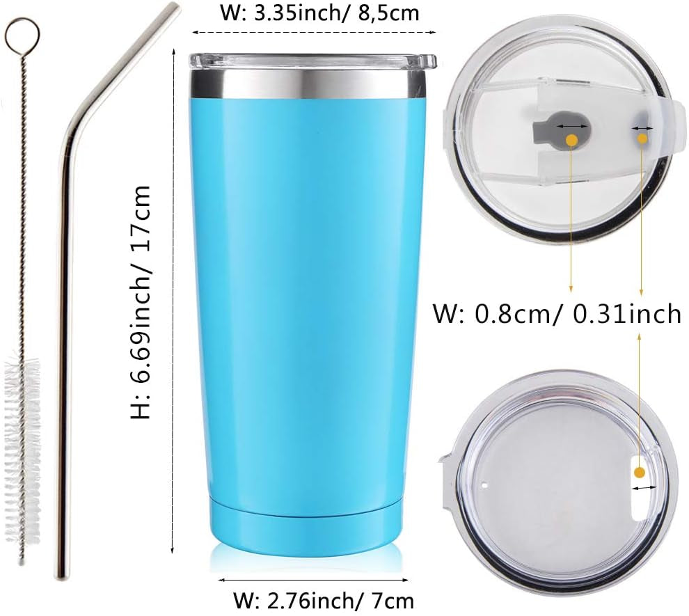 Stainless Steel Travel Tumbler with Straw and Lids, Insulated Coffee Cup Double Wall Vacuum for Men Women, 550ML/20OZ, Blue