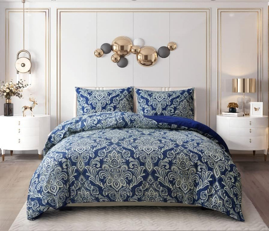 Best Linen 4 Piece Duvet Cover Set Polyester Cotton Quilt Cover Pillow Case & Fitted Sheet Complete Bedding Set Easy Care Machine Wash anti Allergic (Floral Grey, Double) (Duvetcover001)