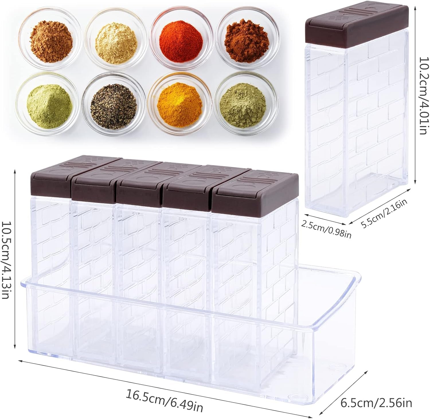 Set of 6 Spice Jars, Transparent Spice Storage Containers, Spice Shaker Box, Camping Spice Shaker Jars, Condiment Storage Container for Sugar Salt Pepper and Other Spices