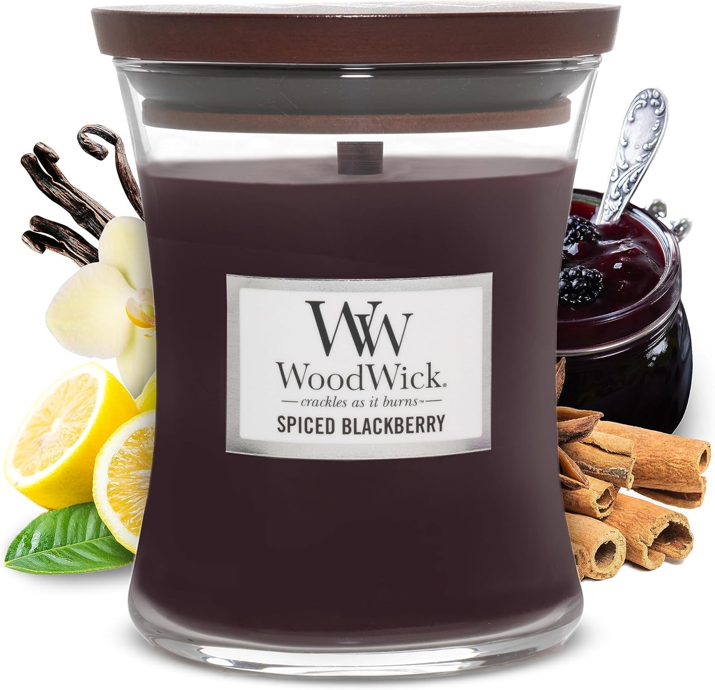 Medium Hourglass Scented Candle , Spiced Blackberry , with Crackling Wick , up to 60 Hours Burn Time