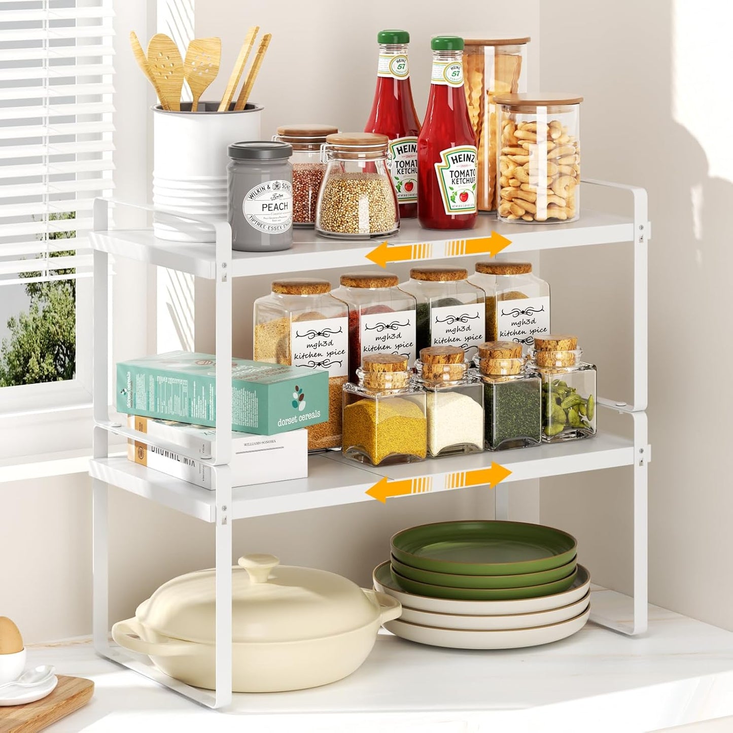 Extendable Kitchen Cupboard Shelf Expandable Storage Rack Shelf Kitchen Shelf Organiser,Spice Racks,Cupboard Shelf，Suitable for Home and Kitchen Storage,1 Pack Black